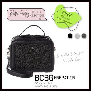 BCBG "Zoey Satchel" glitter leather NWT! +GIFT!